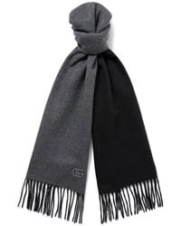 Gucci - Fringed Logo-Appliquéd Leather-Trimmed Cashmere Scarf - Lyst