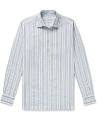 Kiton - Miami Striped Half-placket Linen-blend Shirt - Lyst