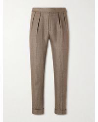Polo Ralph Lauren - Tapered Pleated Prince Of Wales Checked Linen-Blend Suit Trousers - Lyst