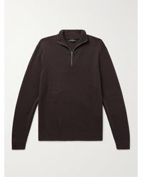 Dunhill - Slim-fit Suede-trimmed Wool Half-zip Sweater - Lyst