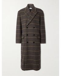 Saint Laurent - Double-breasted Houndstooth Wool Coat - Lyst