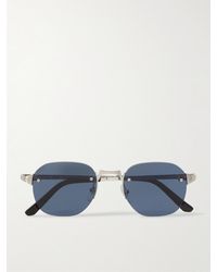 Cartier - Santos de Cartier rahmenlose ovale Sonnenbrille mit silberfarbenen Details - Lyst
