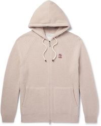 Brunello Cucinelli - Logo-embroidered Ribbed Cashmere Zip-up Hoodie - Lyst