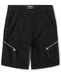 Jacquemus - Marrone Straight-leg Zip-embellished Cotton-canvas Shorts - Lyst