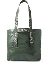 Loewe - Webbing-trimmed Crinkled-leather Tote Bag - Lyst