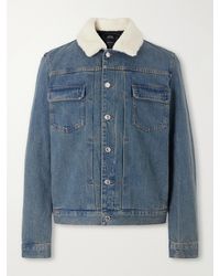 A.P.C. - Justin Pleated Wool-Trimmed Denim Jacket - Lyst
