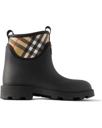 Burberry - Checked Twill-Trimmed Rubber Rain Boots - Lyst