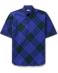 Burberry - Button-down Collar Logo-embroidered Checked Cotton-twill Shirt - Lyst