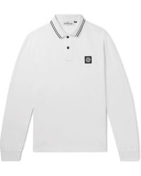 Stone Island - Slim-fit Logo-appliquéd Stretch-cotton Piqué Polo Shirt - Lyst