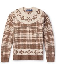 Polo Ralph Lauren - Checked Wool And Linen-blend Sweater - Lyst