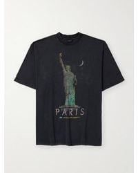 Balenciaga - Oversized Distressed Printed Cotton-Jersey T-Shirt - Lyst