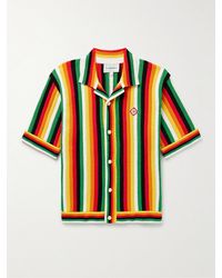 Casablancabrand - Camp-collar Logo-appliquéd Striped Cotton-blend Terry Shirt - Lyst