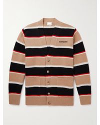 Burberry - Logo-Embroidered Striped Wool And Cashmere-Blend Cardigan - Lyst