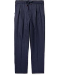 Brunello Cucinelli - Tapered Pleated Virgin Wool-flannel Drawstring Trousers - Lyst