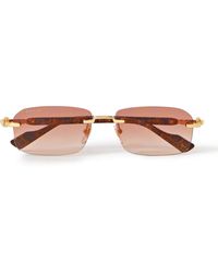 Gucci - Rimless Rectangular-frame Gold-tone And Tortoiseshell Acetate Sunglasses - Lyst