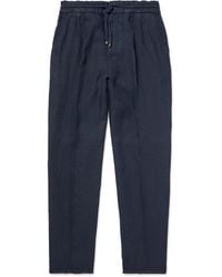 Brunello Cucinelli - Straight-Leg Pleated Linen-Twill Drawstring Trousers - Lyst