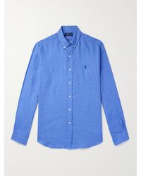 Polo Ralph Lauren - Camicia in lino con collo button-down e logo ricamato - Lyst