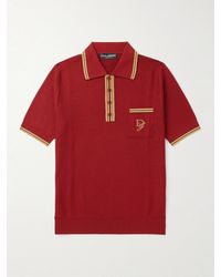 Dolce & Gabbana - Logo-embroidered Striped Basketweave Silk Polo Shirt - Lyst