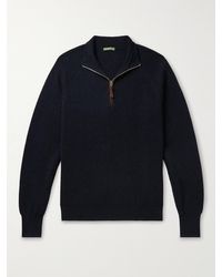 Sid Mashburn - Slim-fit Suede-trimmed Merino Wool Half-zip Sweater - Lyst