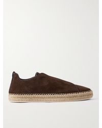 ZEGNA - Triple Stitch Leather-Trimmed Suede Slip-On Sneakers - Lyst