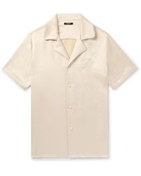 Balmain - Camp-collar Logo-embroidered Satin Shirt - Lyst