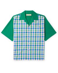 Marni - Convertible-collar Logo-embroidered Checked Cotton-poplin Shirt - Lyst