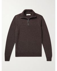 James Purdey & Sons - Leather-trimmed Cashmere Half-zip Sweater - Lyst