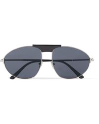 Tom Ford - Ken Aviator-style Leather-trimmed Silver-tone Sunglasses - Lyst