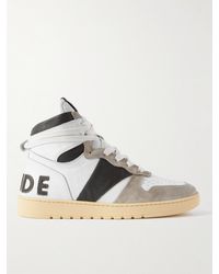 Rhude - Rhecess Colour-block Distressed Suede-timmed Leather High-top Sneakers - Lyst