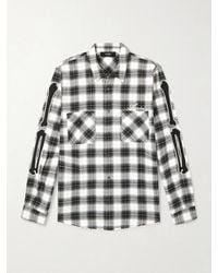 Amiri - Bones Appliquéd Frayed Checked Cotton-Flannel Overshirt - Lyst