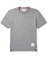 Thom Browne - Slim-Fit Logo-Appliquéd Striped Waffle-Knit Cotton T-Shirt - Lyst