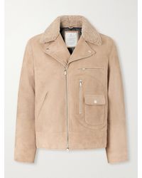 Brunello Cucinelli - Shearling-Trimmed Suede Leather Biker Jacket - Lyst