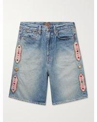 Kapital Wide-leg Embellished Denim Shorts - Blue