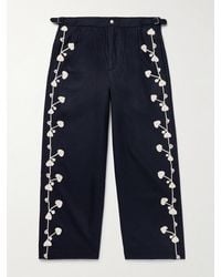 Bode - Snowdrop Straight-Leg Appliquéd Herringbone Wool-Blend Trousers - Lyst