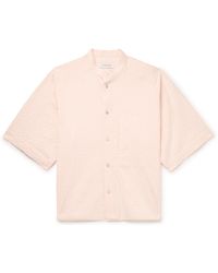 LE17SEPTEMBRE - Grandad-collar Perforated Cotton-blend Seersucker Shirt - Lyst