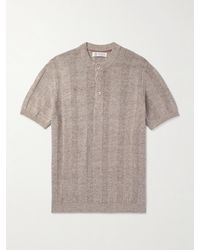 Brunello Cucinelli - Striped Linen And Cotton-Blend Henley T-Shirt - Lyst