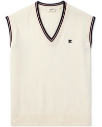 Celine - Logo-Embroidered Striped Wool Sweater Vest - Lyst