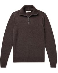 James Purdey & Sons - Leather-trimmed Cashmere Half-zip Sweater - Lyst