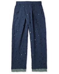 Acne Studios - Straight-leg Distressed Pinstriped Woven Trousers - Lyst
