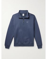 Nike - Solo Swoosh Sweatshirt aus Jersey aus einer Baumwollmischung mit Logostickerei und kurzem Reißverschluss - Lyst