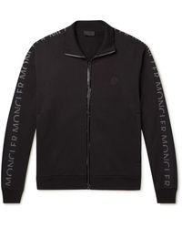 Moncler - Logo-print Shell-trimmed Cotton-jersey Zip-up Sweatshirt - Lyst