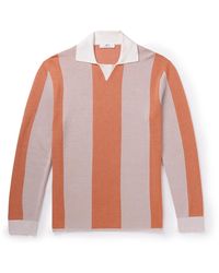 MR P. - Striped Two-tone Honeycomb-knit Cotton-blend Polo Shirt - Lyst