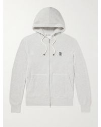 Brunello Cucinelli - Logo-embroidered Ribbed Cotton Zip-up Hoodie - Lyst
