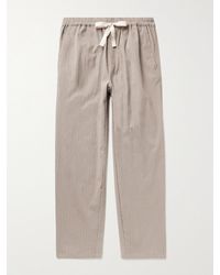 Howlin' Tropical Pinstriped Cotton-blend Seersucker Drawstring Trousers - Brown