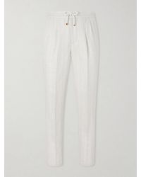 Brunello Cucinelli - Straight-Leg Pinstriped Pleated Linen Trousers - Lyst