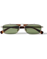 Brunello Cucinelli - Square-Frame Leather-Trimmed-Tone Sunglasses - Lyst
