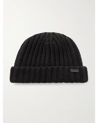 Saint Laurent - Beanie aus Kaschmir in Rippstrick mit Logoapplikation - Lyst