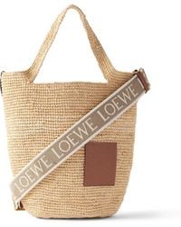 Loewe - Paula's Ibiza Slit Mini Leather-trimmed Raffia Tote Bag - Lyst