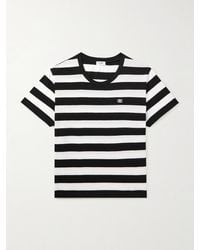 Celine - Cropped Logo-embroidered Striped Cotton-jersey T-shirt - Lyst