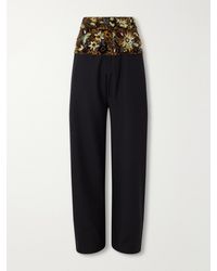 Dries Van Noten - Wide-Leg Embellished Velvet-Trimmed Wool And Cotton-Blend Gabardine Trousers - Lyst